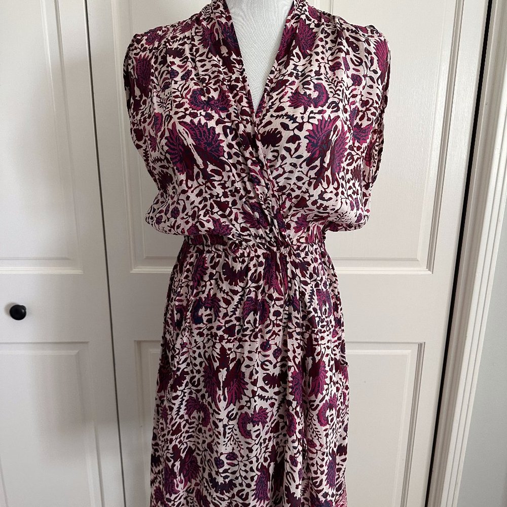 Natalie Martin Pink & Purple Floral Print Midi Silk Dress (small)